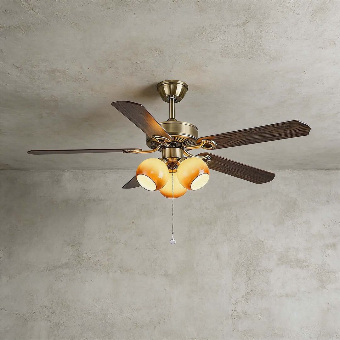 Jomra Ceiling Fan Light | Vintage French Style Glass Dining Room Light