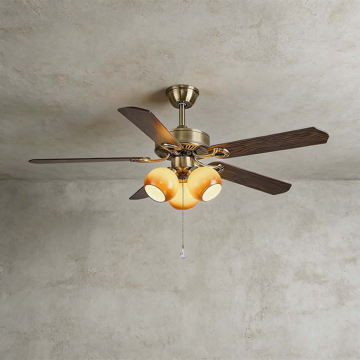 Jomra Ceiling Fan Light | Vintage French Style Glass Dining Room Light