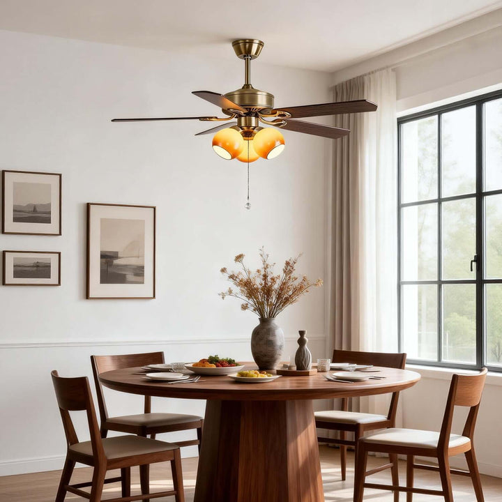 Jomra Ceiling Fan Light | Vintage French Style Glass Dining Room Light
