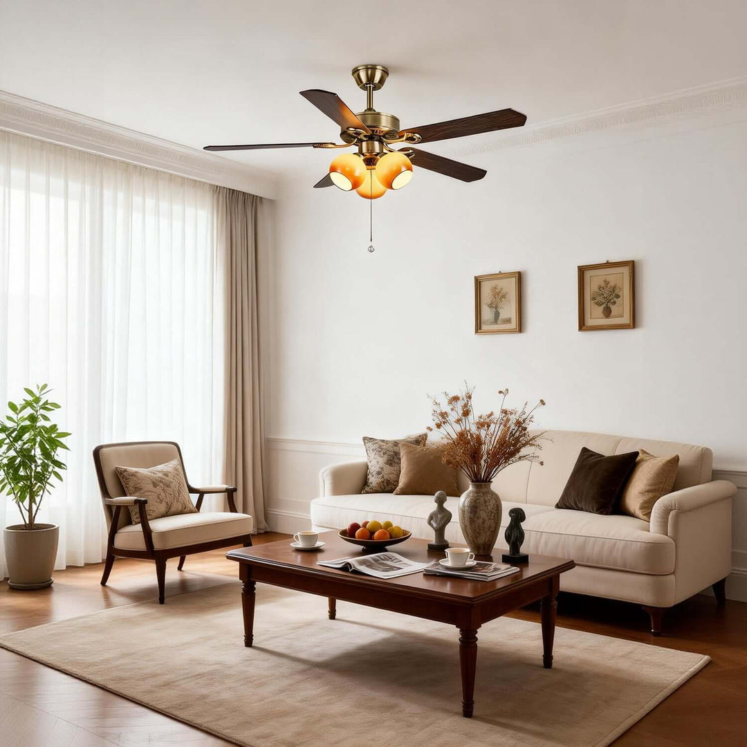 Jomra Ceiling Fan Light | Vintage French Style Glass Dining Room Light