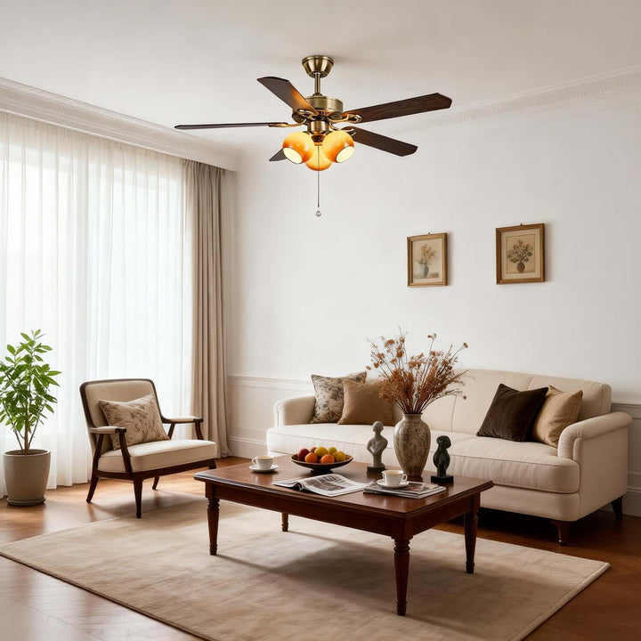 Jomra Ceiling Fan Light | Vintage French Style Glass Dining Room Light