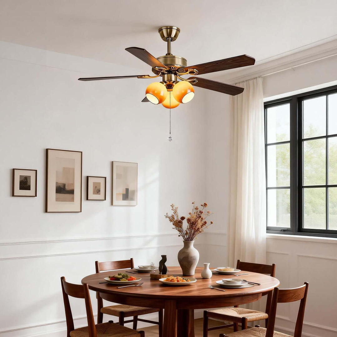 Jomra Ceiling Fan Light | Vintage French Style Glass Dining Room Light
