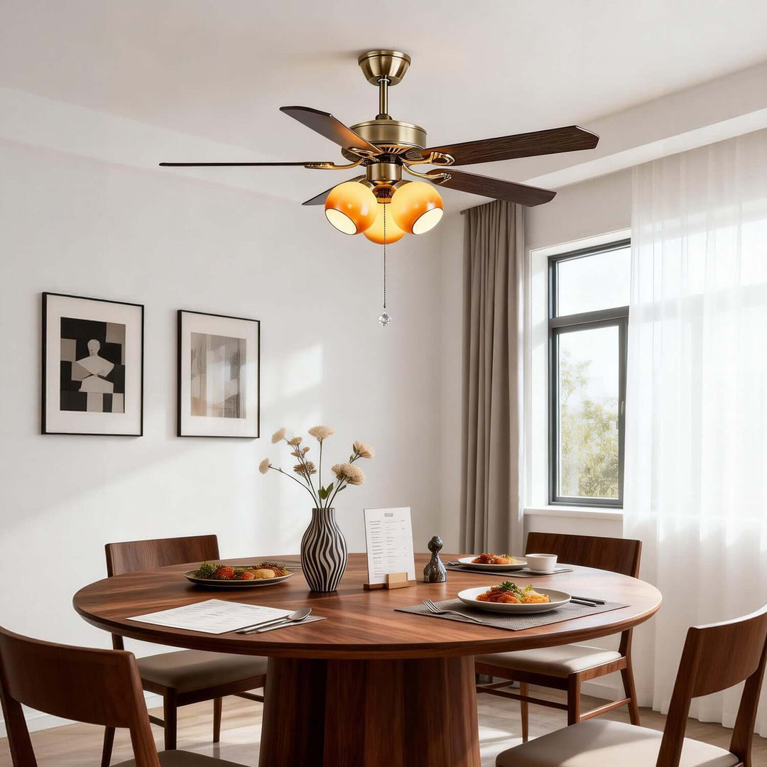 Jomra Ceiling Fan Light | Vintage French Style Glass Dining Room Light