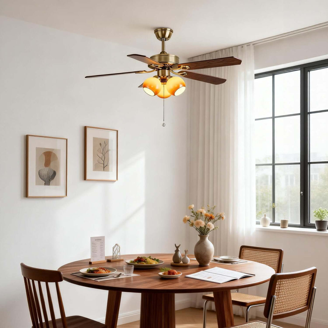 Jomra Ceiling Fan Light | Vintage French Style Glass Dining Room Light