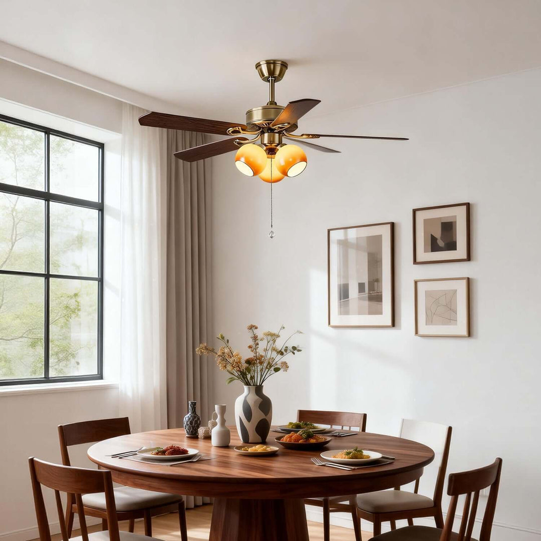 Jomra Ceiling Fan Light | Vintage French Style Glass Dining Room Light