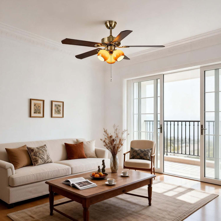 Jomra Ceiling Fan Light | Vintage French Style Glass Dining Room Light
