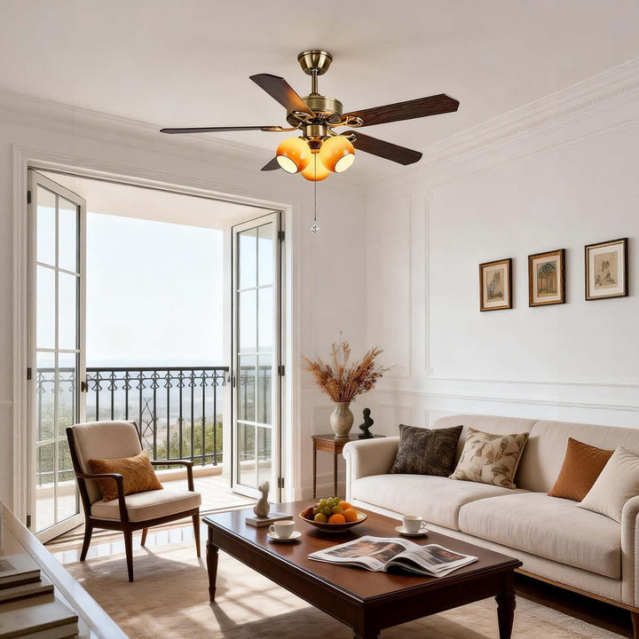Jomra Ceiling Fan Light | Vintage French Style Glass Dining Room Light