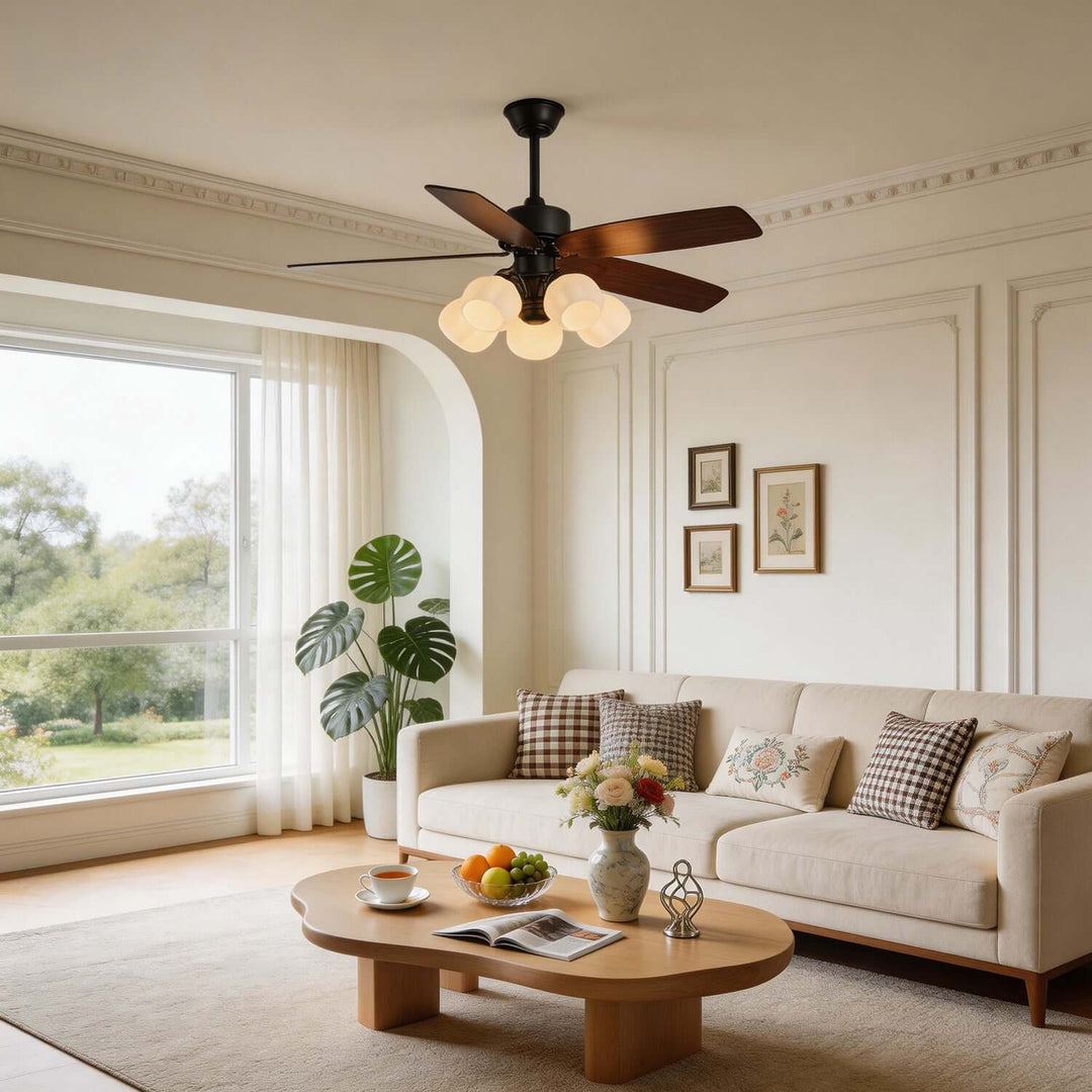 Juvora Ceiling Fan Light A | Modern Glass Living Room