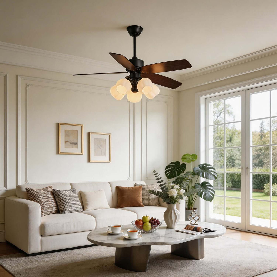 Juvora Ceiling Fan Light A | Modern Glass Living Room