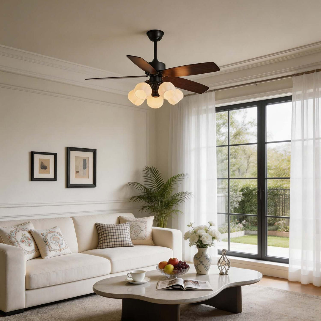 Juvora Ceiling Fan Light A | Modern Glass Living Room