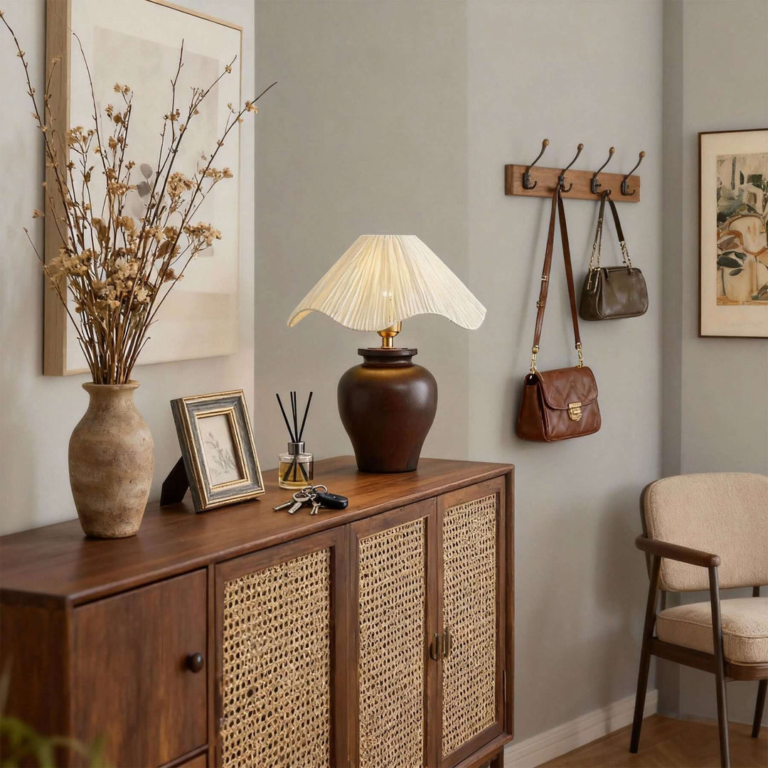Keluno Table Lamp – Vintage Wabi-Sabi Wood & Raffia Lamp