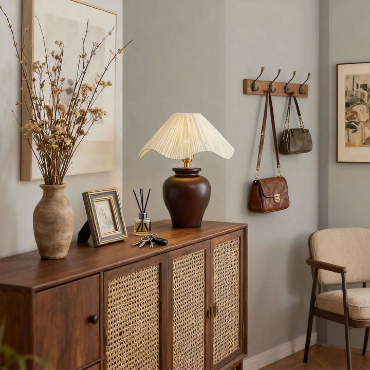 Keluno Table Lamp – Vintage Wabi-Sabi Wood & Raffia Lamp