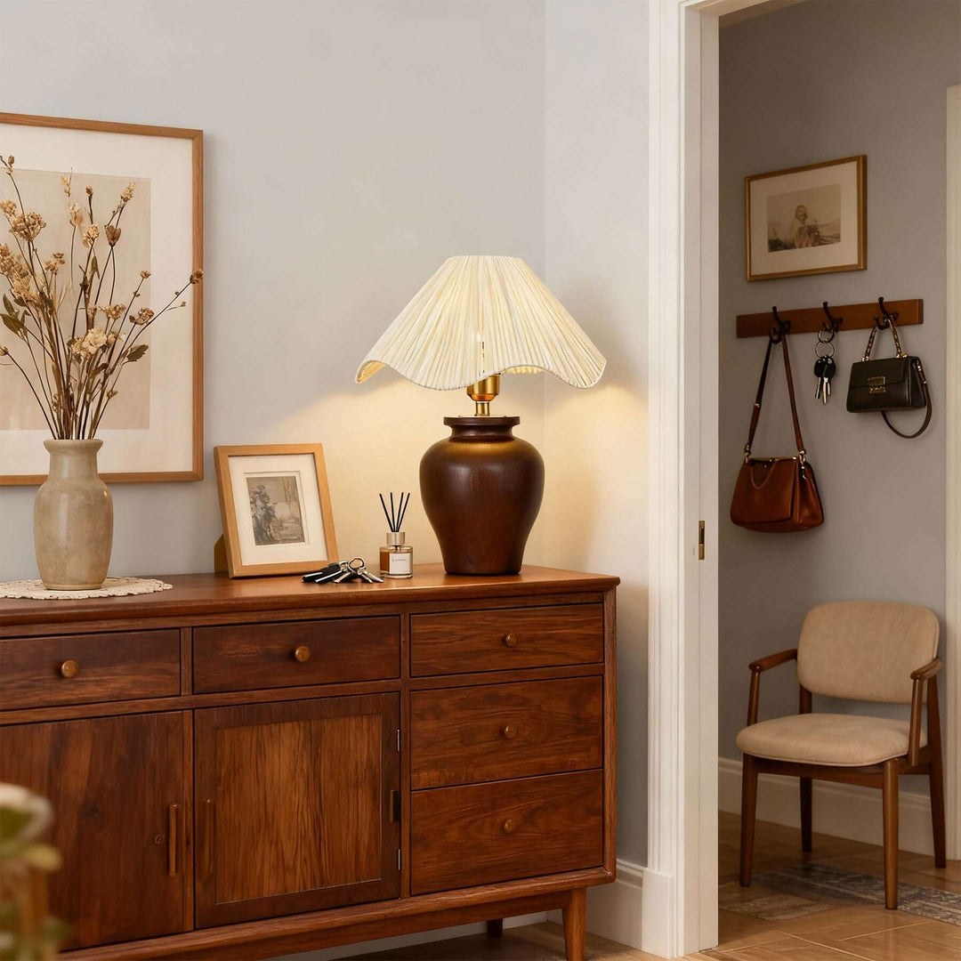Keluno Table Lamp – Vintage Wabi-Sabi Wood & Raffia Lamp