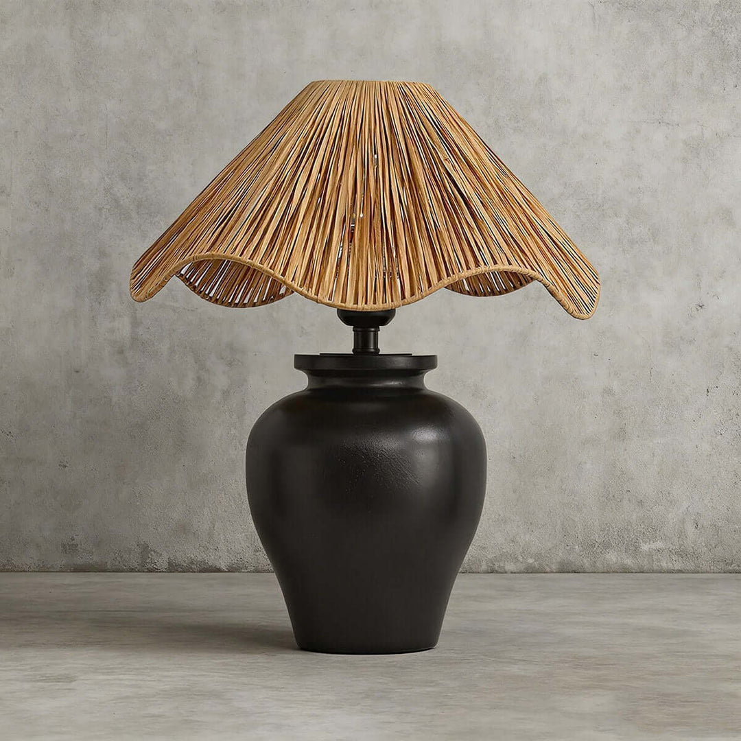 Keluno Table Lamp – Vintage Wabi-Sabi Wood & Raffia Lamp