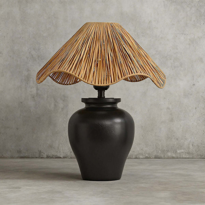 Keluno Table Lamp – Vintage Wabi-Sabi Wood & Raffia Lamp