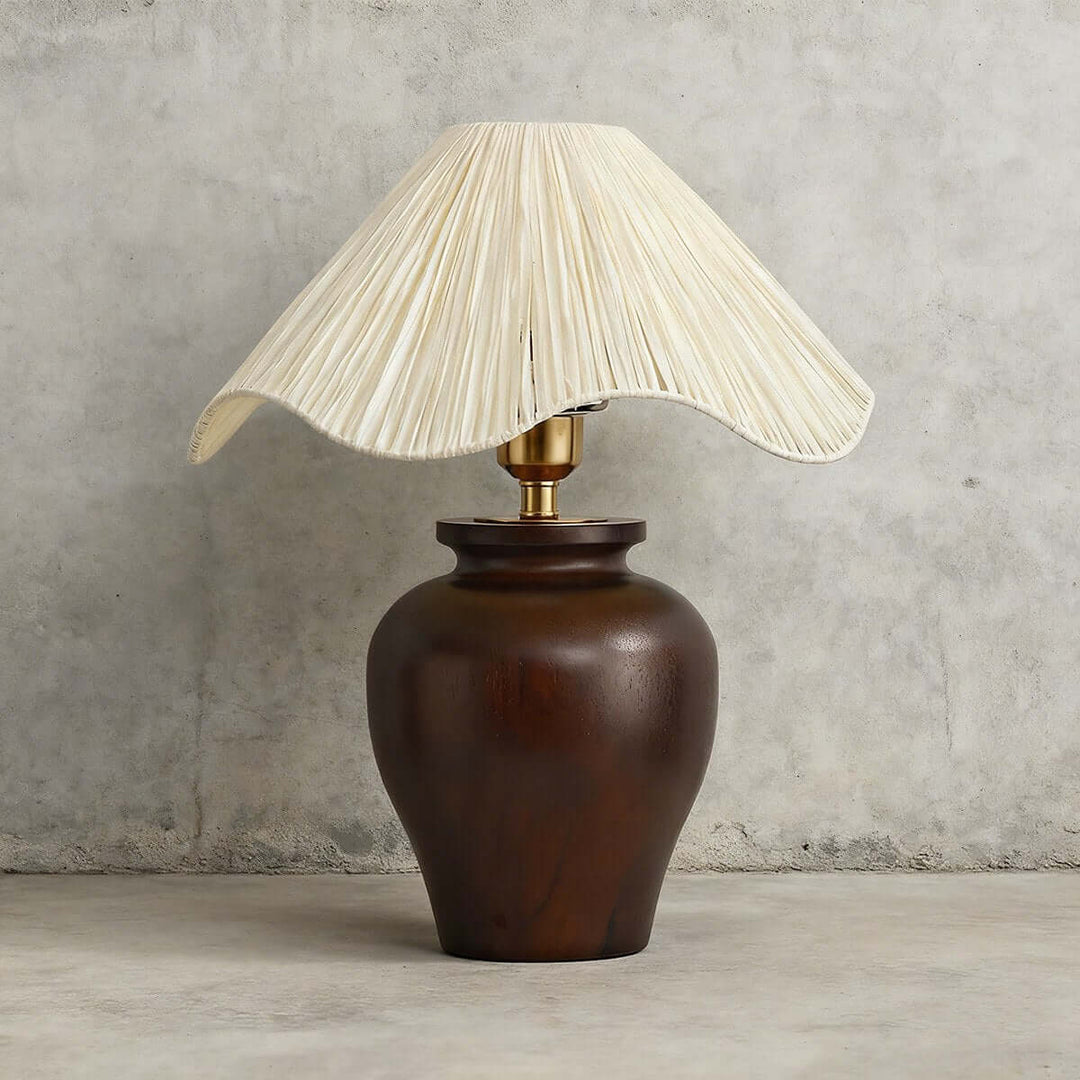 Keluno Table Lamp – Vintage Wabi-Sabi Wood & Raffia Lamp
