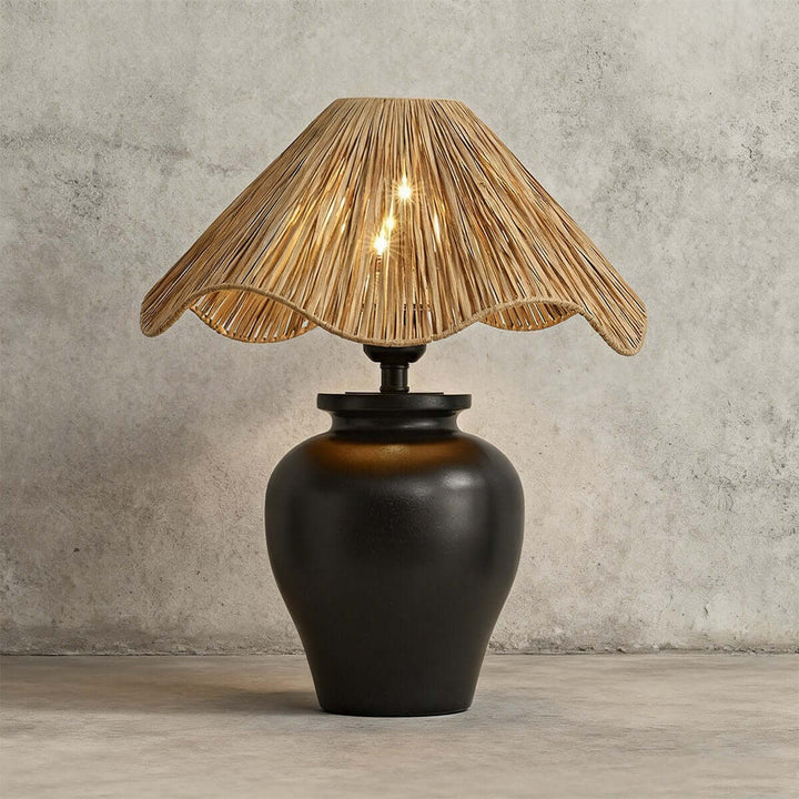 Keluno Table Lamp – Vintage Wabi-Sabi Wood & Raffia Lamp