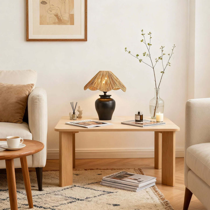 Keluno Table Lamp – Vintage Wabi-Sabi Wood & Raffia Lamp
