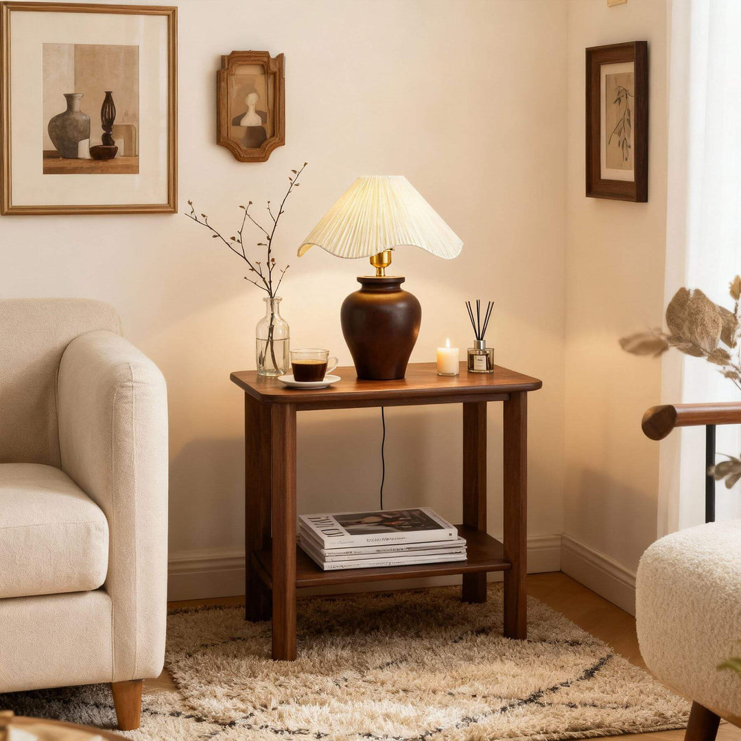 Keluno Table Lamp – Vintage Wabi-Sabi Wood & Raffia Lamp