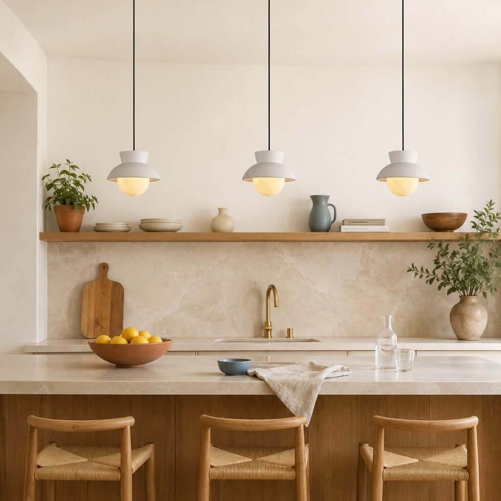 Kessan Pendant Light, Modern Ceramic Pendant with Alabaster Shade