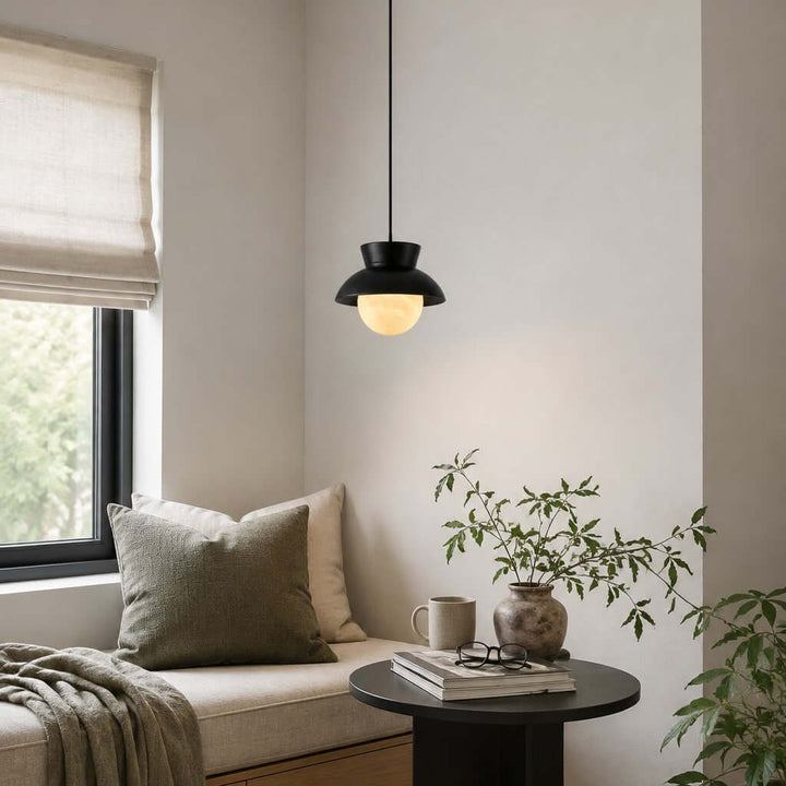 Kessan Pendant Light, Modern Ceramic Pendant with Alabaster Shade