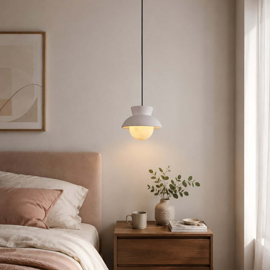 Kessan Pendant Light, Modern Ceramic Pendant with Alabaster Shade