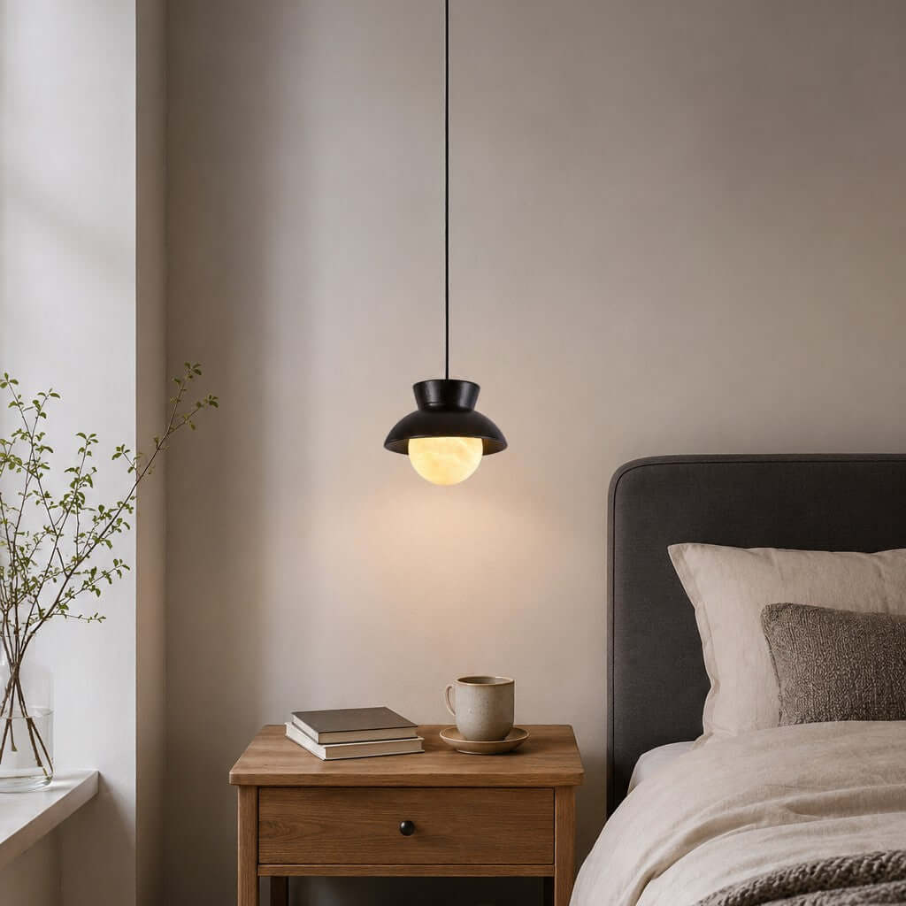 Kessan Pendant Light, Modern Ceramic Pendant with Alabaster Shade