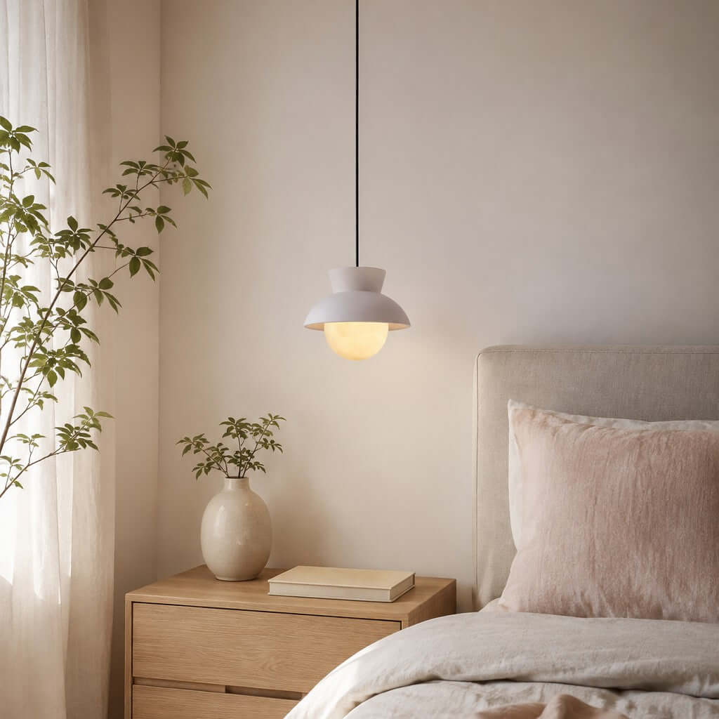 Kessan Pendant Light, Modern Ceramic Pendant with Alabaster Shade