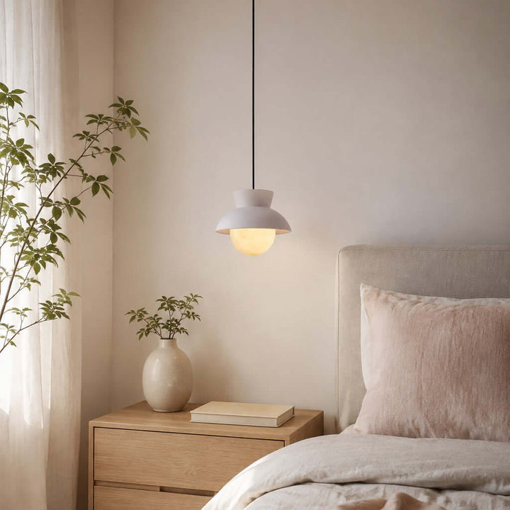 Kessan Pendant Light, Modern Ceramic Pendant with Alabaster Shade