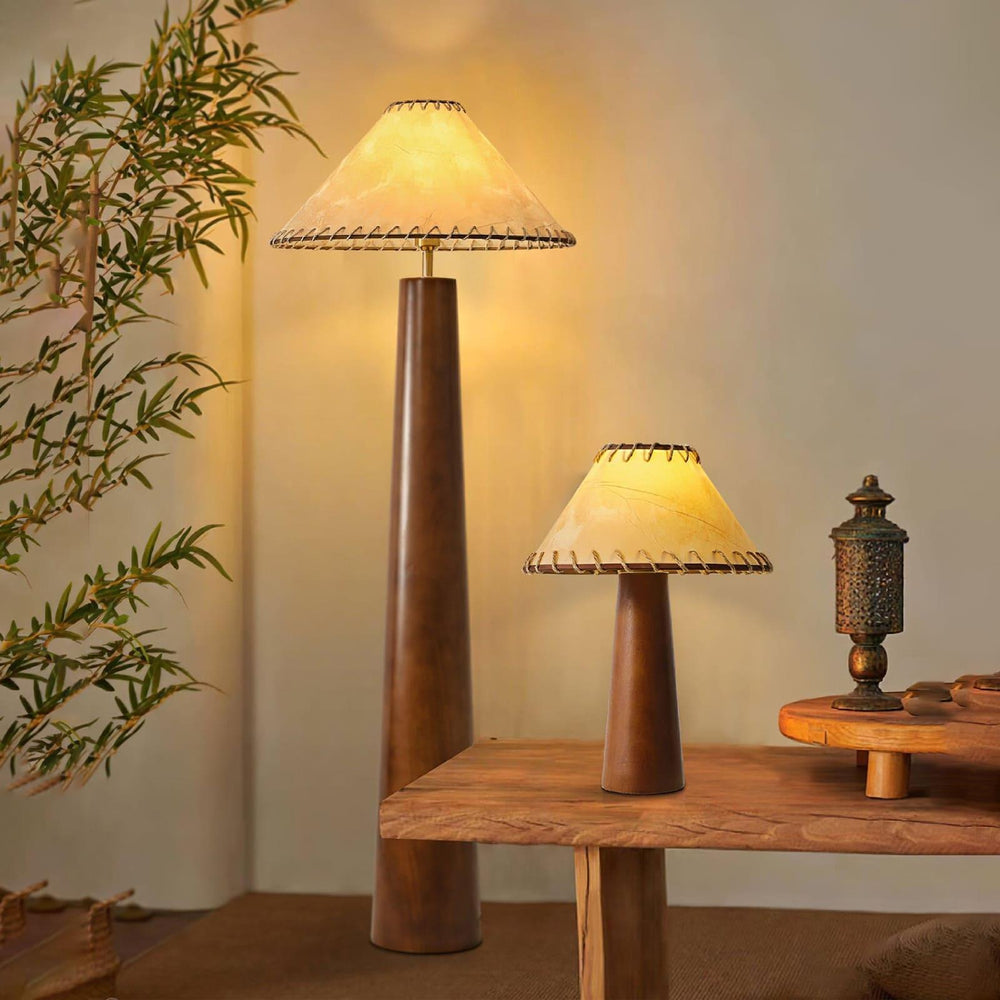 Kibo Wood Floor Lamp - Vintage Jute Shade & Elegant Modern Design | Vinlighting | Vinlighting