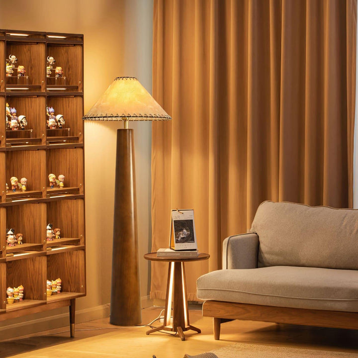 Kibo Wood Floor Lamp - Vintage Jute Shade & Elegant Modern Design | Vinlighting | Vinlighting