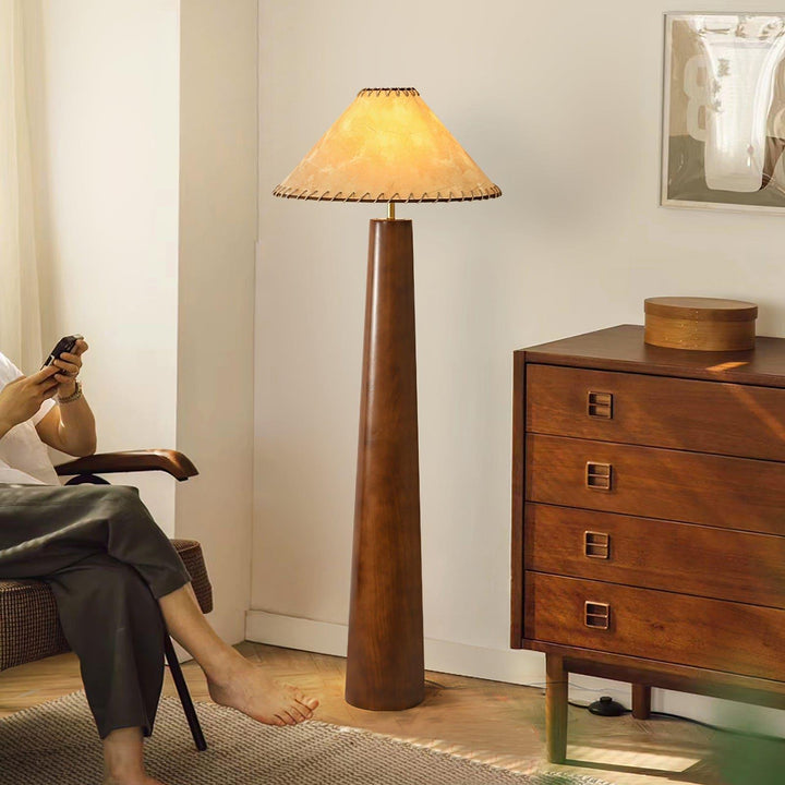 Kibo Wood Floor Lamp - Vintage Jute Shade & Elegant Modern Design | Vinlighting | Vinlighting