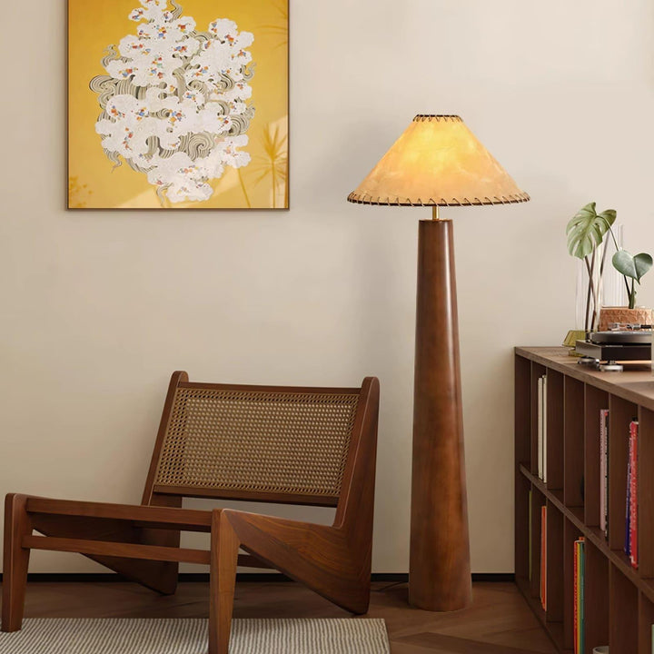 Kibo Wood Floor Lamp - Vintage Jute Shade & Elegant Modern Design | Vinlighting | Vinlighting