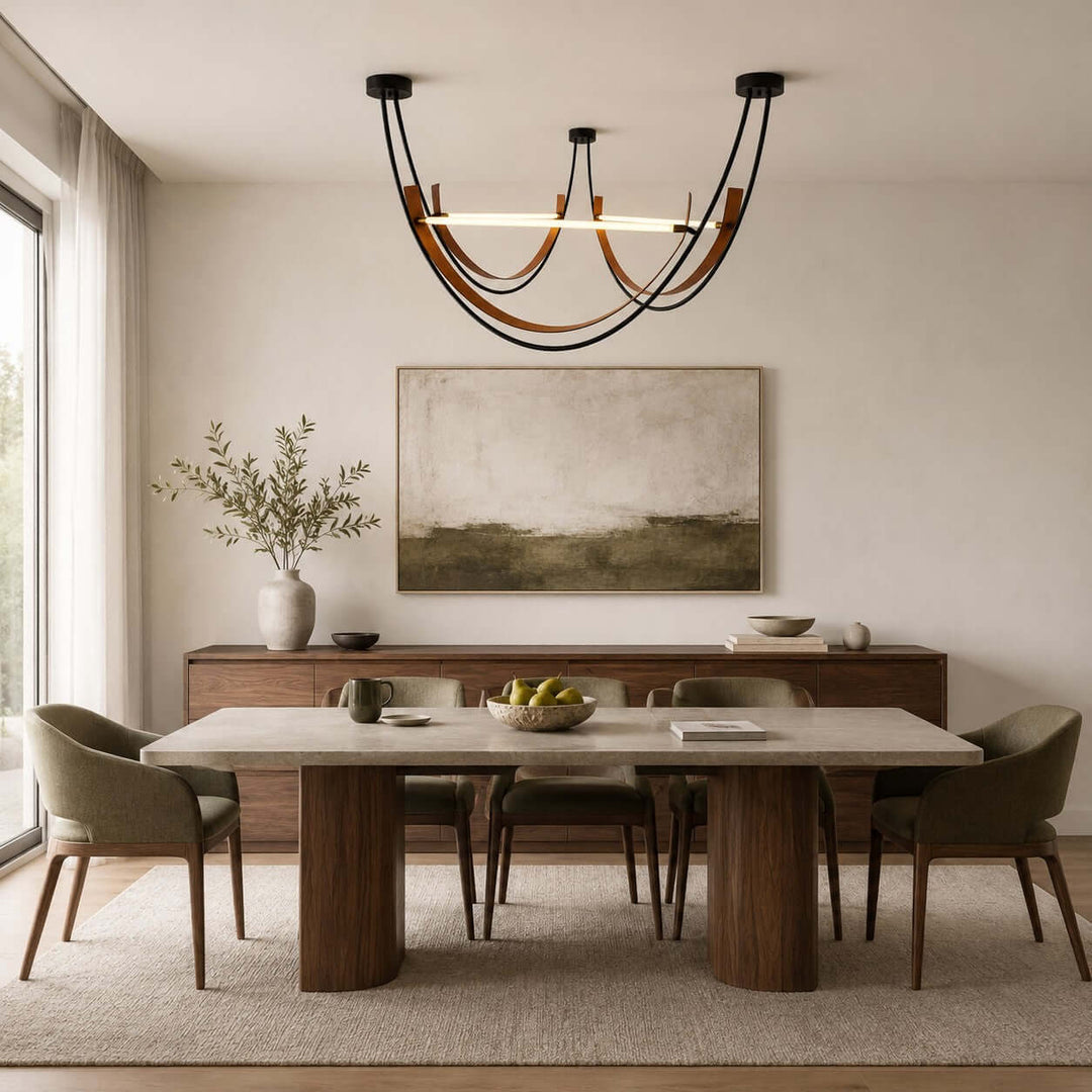 Kipton Contemporary Brown Leather LED Chandelier for Living Area