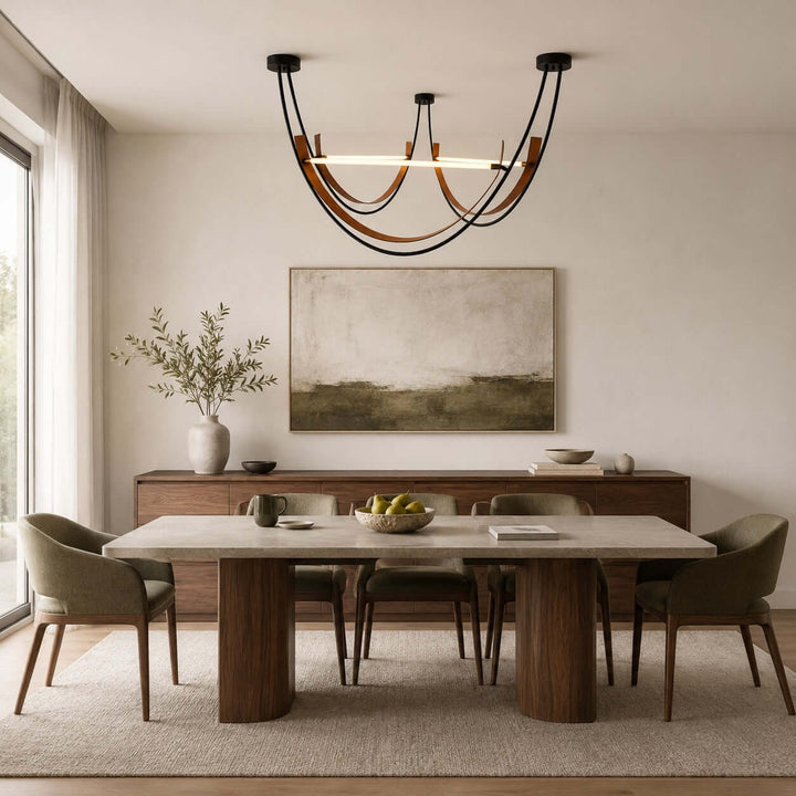 Kipton Contemporary Brown Leather LED Chandelier for Living Area