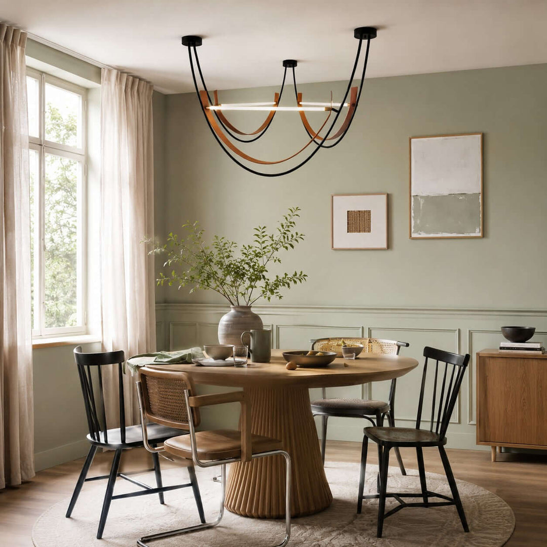 Kipton Contemporary Brown Leather LED Chandelier for Living Area