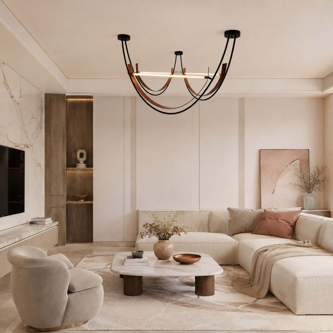 Kipton Contemporary Brown Leather LED Chandelier for Living Area