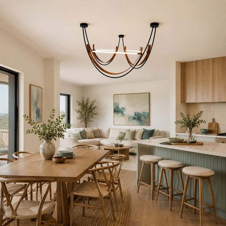 Kipton Contemporary Brown Leather LED Chandelier for Living Area