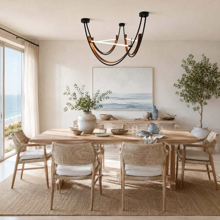 Kipton Contemporary Brown Leather LED Chandelier for Living Area