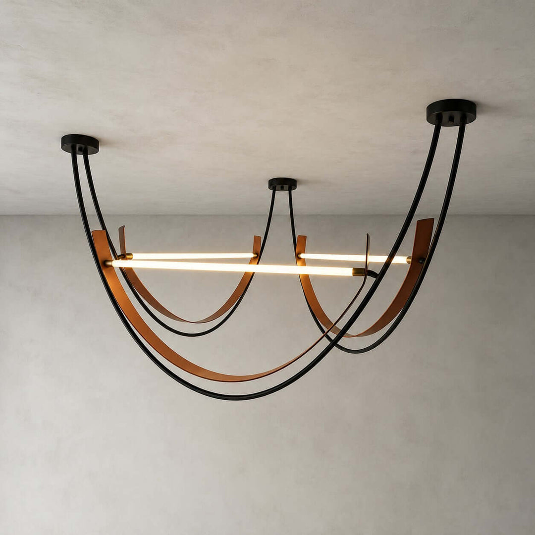 Kipton Contemporary Brown Leather LED Chandelier for Living Area