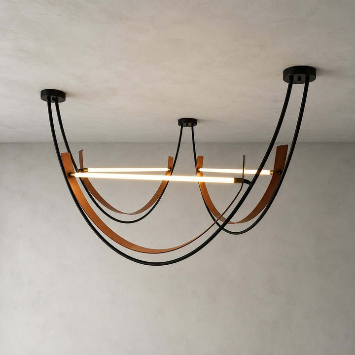 Kipton Contemporary Brown Leather LED Chandelier for Living Area