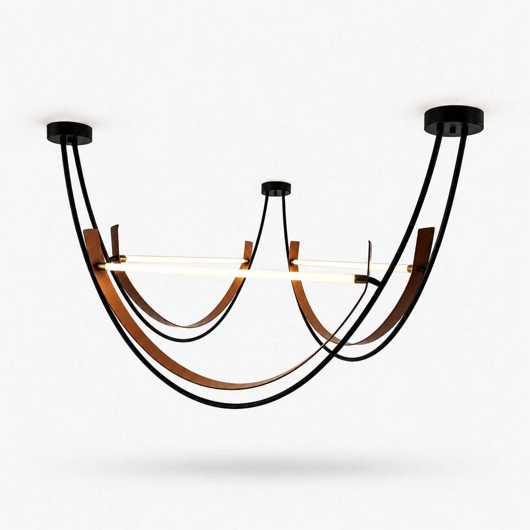 Kipton Contemporary Brown Leather LED Chandelier for Living Area