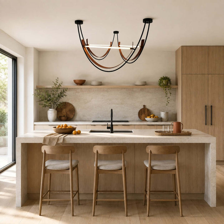 Kipton Contemporary Brown Leather LED Chandelier for Living Area