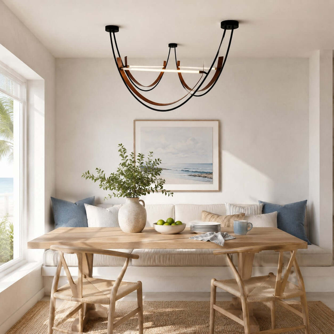 Kipton Contemporary Brown Leather LED Chandelier for Living Area