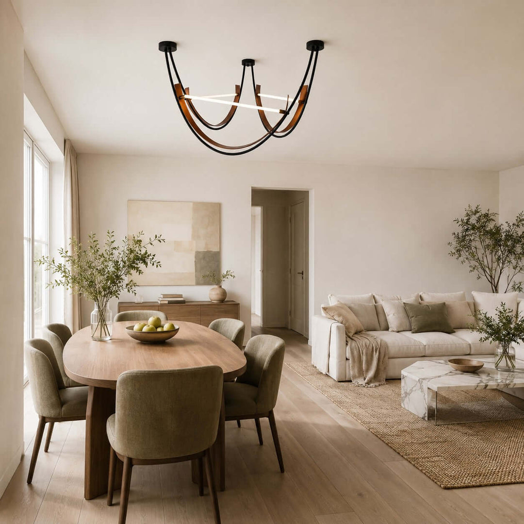Kipton Contemporary Brown Leather LED Chandelier for Living Area
