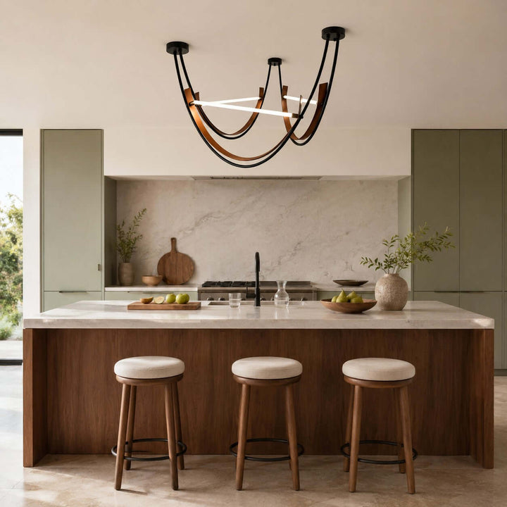 Kipton Contemporary Brown Leather LED Chandelier for Living Area
