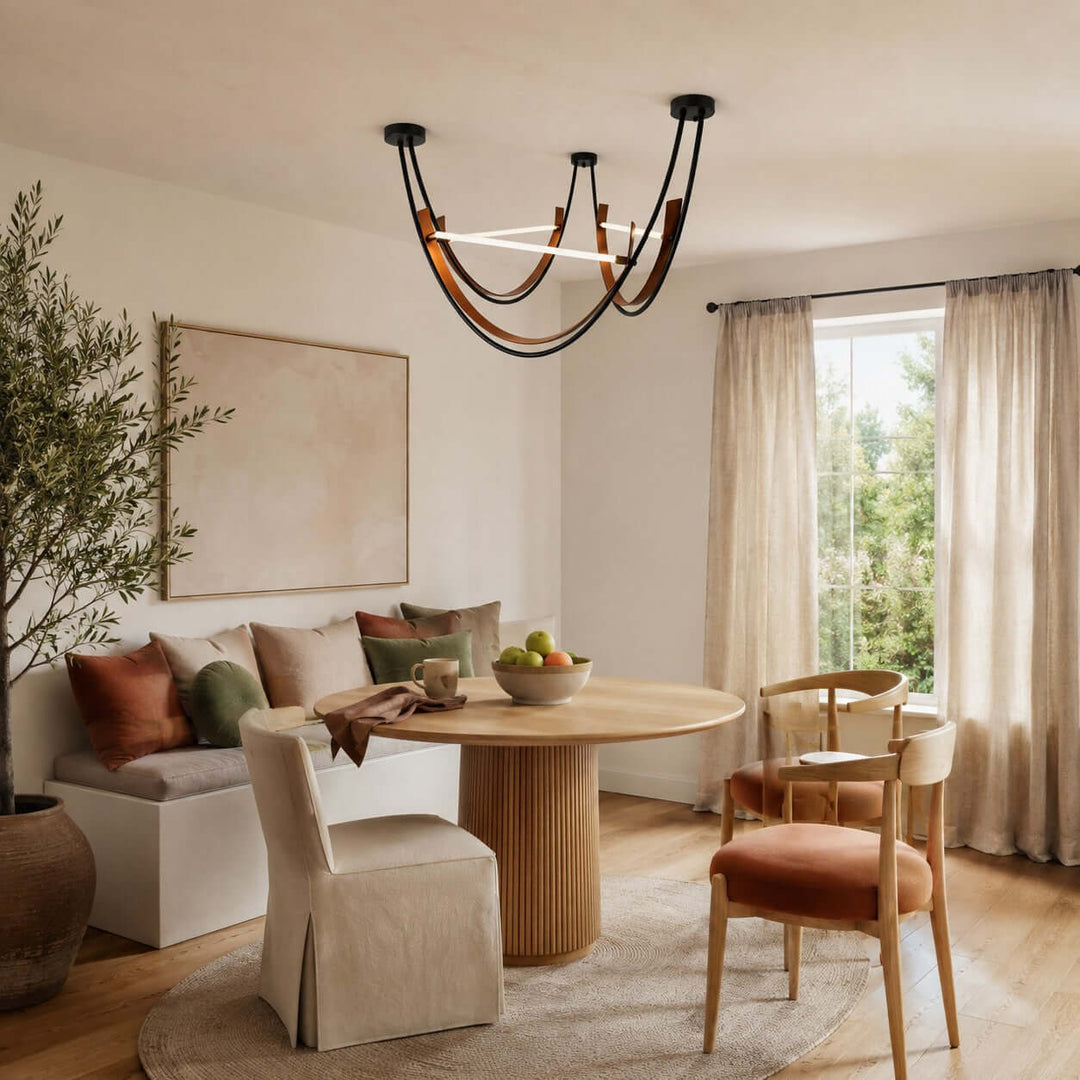 Kipton Contemporary Brown Leather LED Chandelier for Living Area