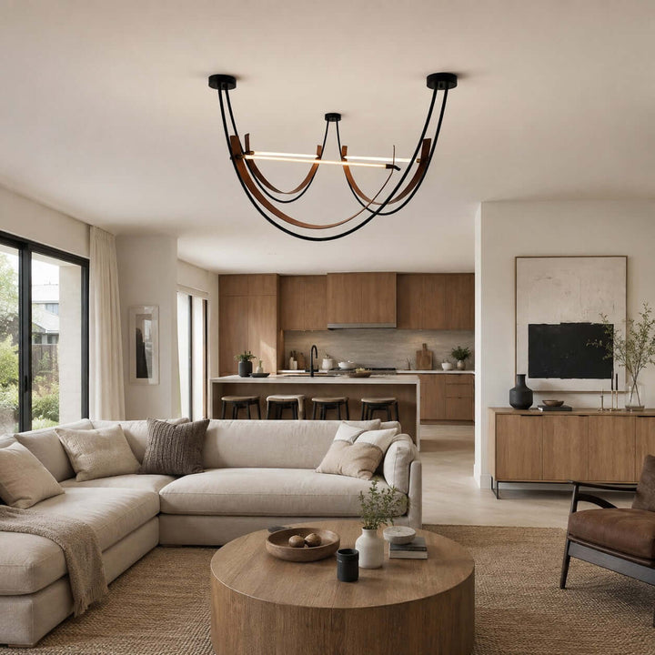 Kipton Contemporary Brown Leather LED Chandelier for Living Area
