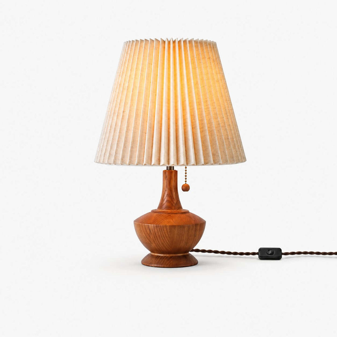 Kivaro Wooden Table Lamp with Pleated Fabric Shade for Bedroom