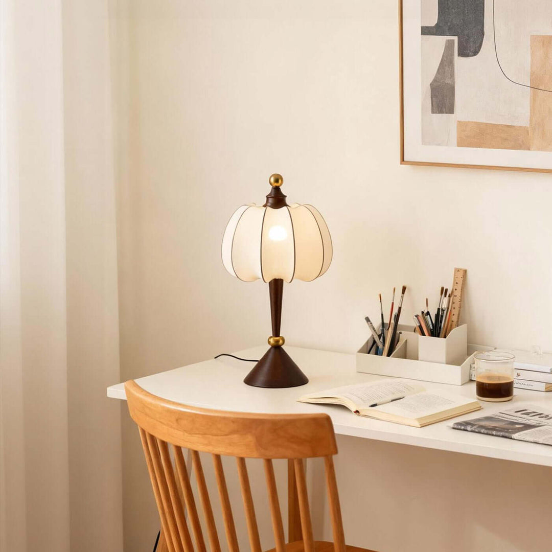 Koravi Table Lamp – French Retro Solid Wood Fabric Desk Lamp